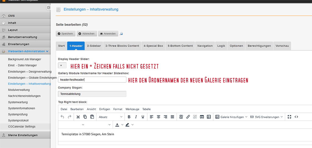 Anleitung Header